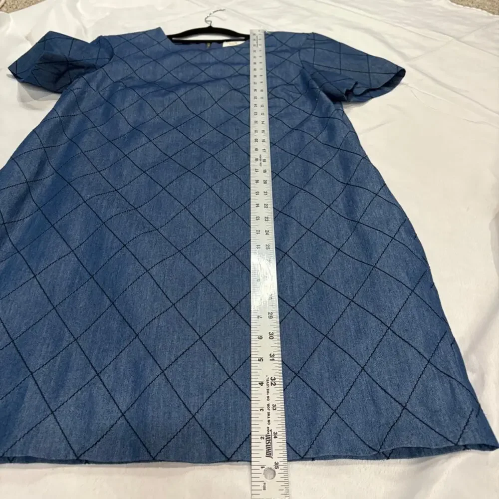 Kate Spade New York Denim Diamond Quilted Short Sleeve Shift Dress Size 6 Womens